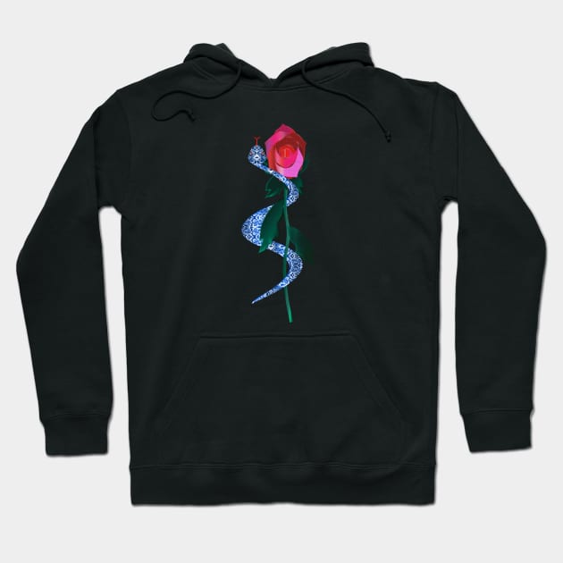 Blue Silver Serpent with Red Rose Hoodie by geodesyn